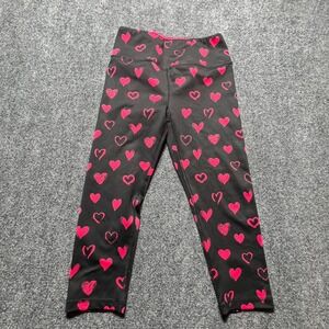 Kali Miami Fitwear Womens Black Pink Heart‎ Print Capri Leggings Size Medium